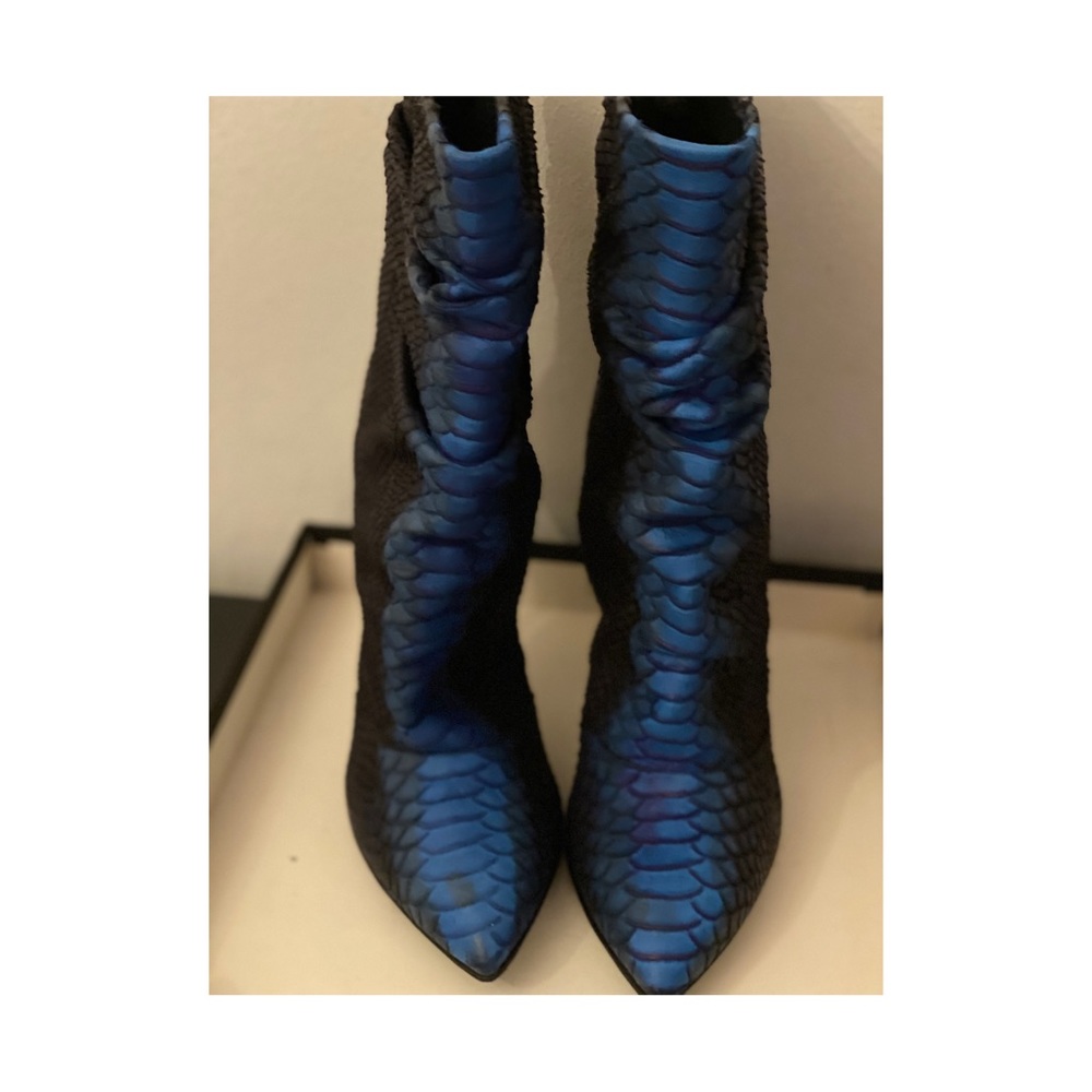 Giuseppe Zanotti Black/Blue Python Calf Booties - image 6